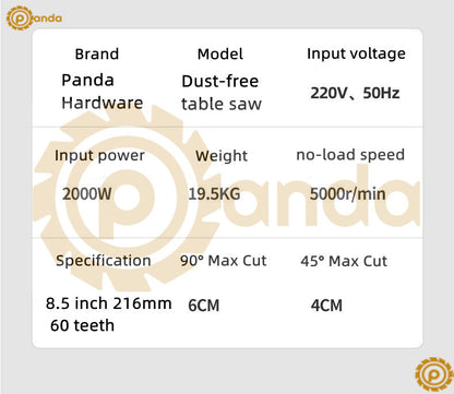 PANDA 8.5 INCH HIGH POWER DUST-FREE TABLE SAW